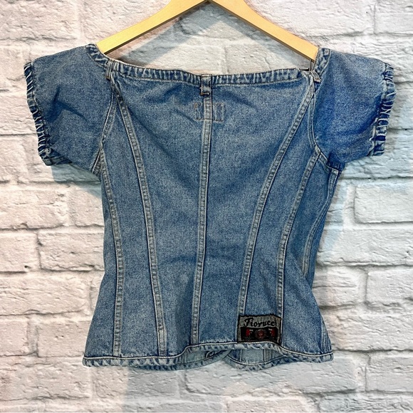 Vintage 90’s Women’s Large Fiorucci Denim Off the Shoulder Fitted Corset Top - Picture 2 of 13